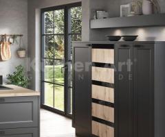 Cuisine avec îlot Noir et chêne clair rustique et moderne en bois véritable - 2
