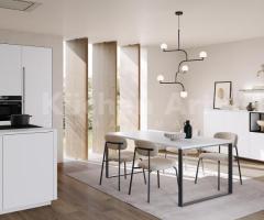 Cuisine chic en L blanc mat minimaliste avec cave à vin réfrigérée intégré encastré - 3
