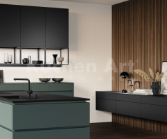 Cuisine contemporaine Bleu Azur et Noir avec Implantation en L et Éclairage Intégré - 3