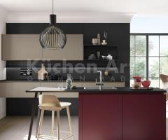 Cuisine moderne bordeaux et sable – PORTO-GL avec îlot central - 2